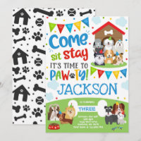 Invitation à la fête des marionnettes Doggy Birthd