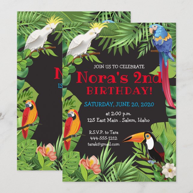 Invitation à la Fête des oiseaux tropicaux (Devant / Derrière)