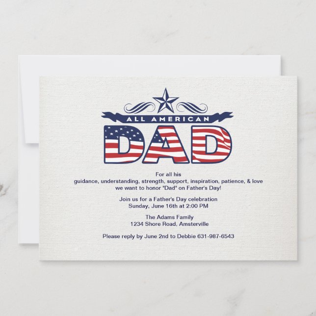 Invitation à la Fête des pères de papa américain (Devant)