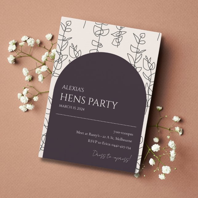 Invitation à la Fête des poules d'arc floral chic  (Créateur téléchargé)
