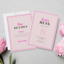 Invitation à la fête des poules de vin rose Neon