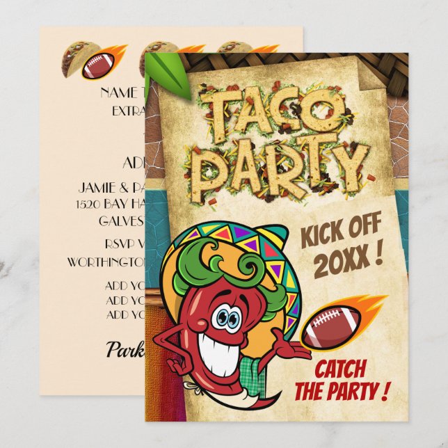 Invitation à la fête des tacos de football du jour (Devant / Derrière)