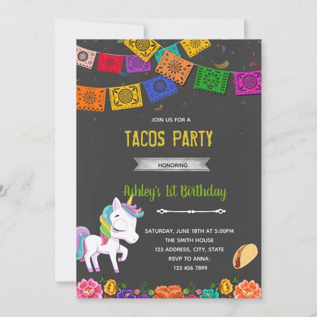 Invitation à la fête des tacos de licorne (Devant)