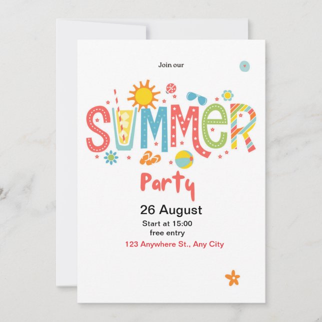 Invitation à la fête d'été bonjour (Devant)