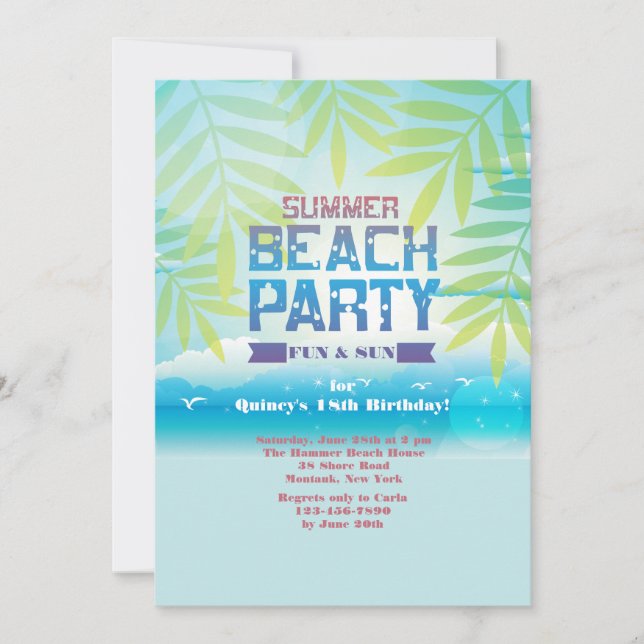 Invitation à la fête d'été de plage (Devant)