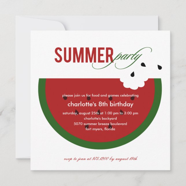 Invitation à la fête d'été de Watermelon (Devant)