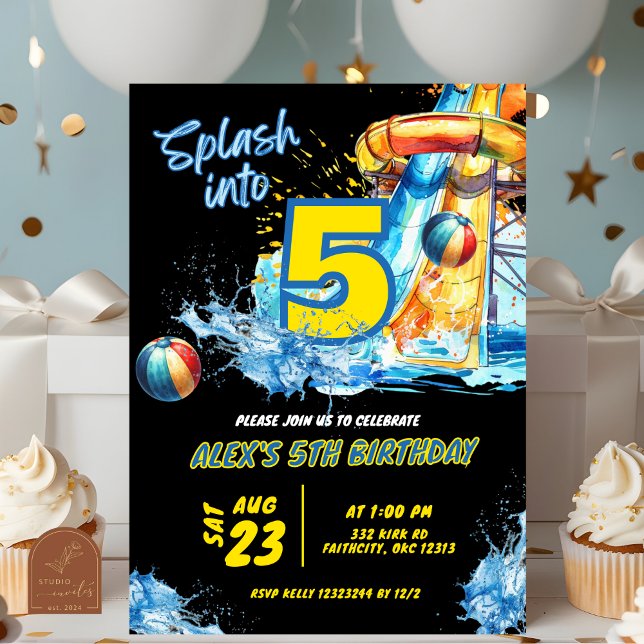 Invitation à la fête d'été Splash into Five Piscin (Créateur téléchargé)