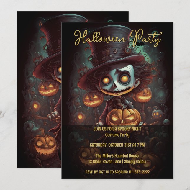 Invitation à la fête d'Halloween à bouche pointill (Devant / Derrière)
