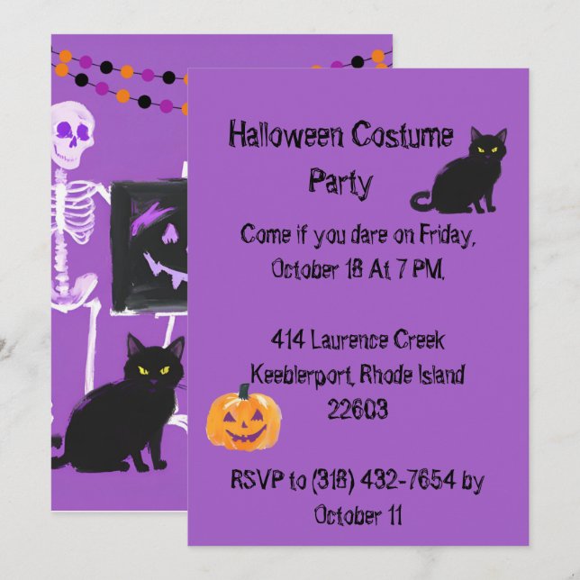 Invitation à la fête d'Halloween adulte violet (Devant / Derrière)