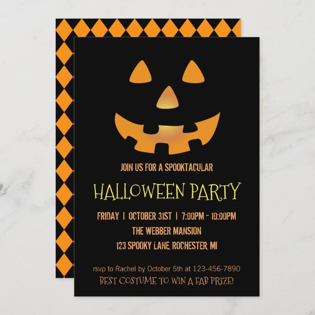 Invitation à la fête d'Halloween avec visage citro (Devant / Derrière)