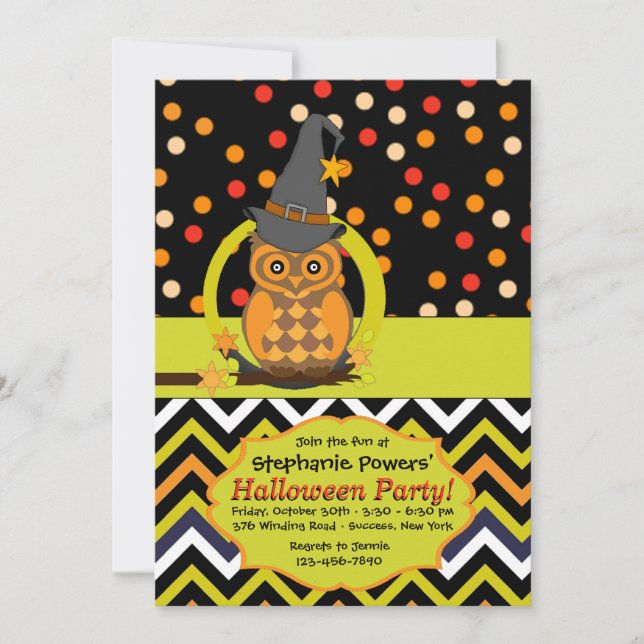 Invitation à la fête d'Halloween Bright Eyed Owl (Devant)