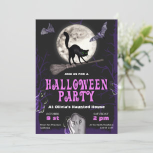 Invitation à la fête d'Halloween Chat Noir Spookta