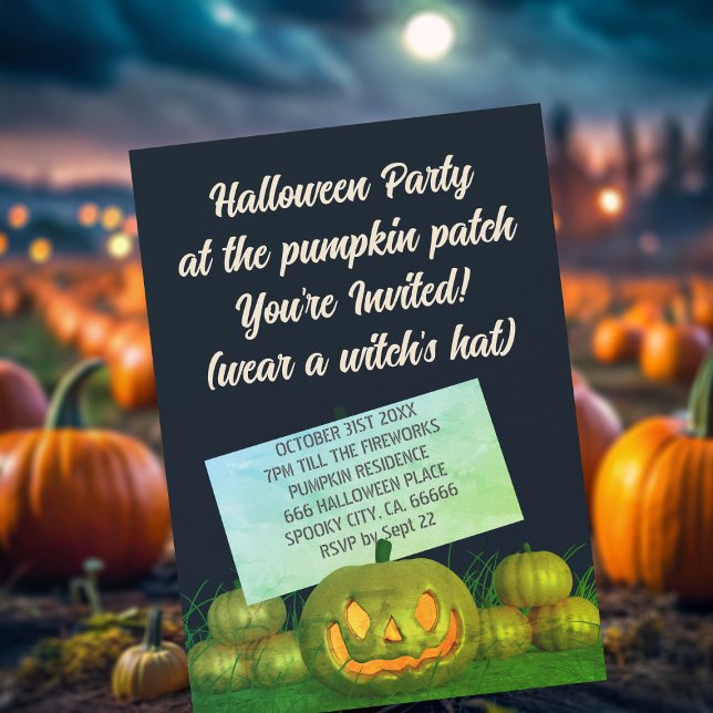 Invitation à la fête d'Halloween dans un champ de  (Spooky pumpkin patch party invitation just for you)