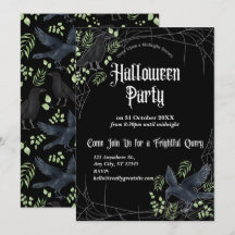 Invitation à la fête d'Halloween de Raven en noir