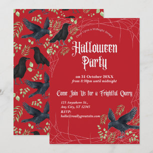 Invitation à la fête d'Halloween de Raven en rouge