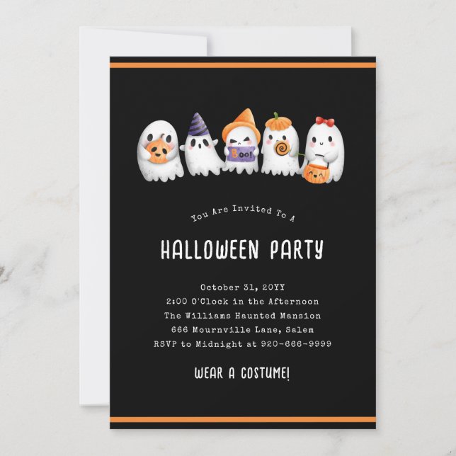 Invitation à la fête d'Halloween Ghosts Kids (Devant)