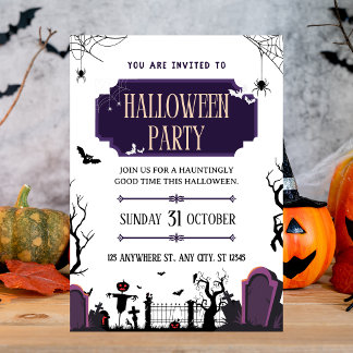 Invitation à la fête d'Halloween Graveyard & Bats
