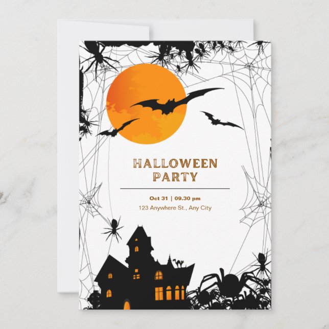 Invitation à la fête d'Halloween moderne noir et o (Devant)