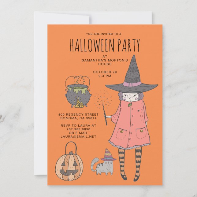 Invitation à la fête d'Halloween Orange de l'enfan (Devant)
