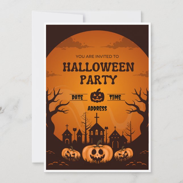 Invitation à la fête d'Halloween orange et noir (Devant)
