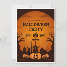 Invitation à la fête d'Halloween orange et noir