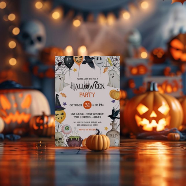 Invitation à la fête d'Halloween orange et noir (Créateur téléchargé)