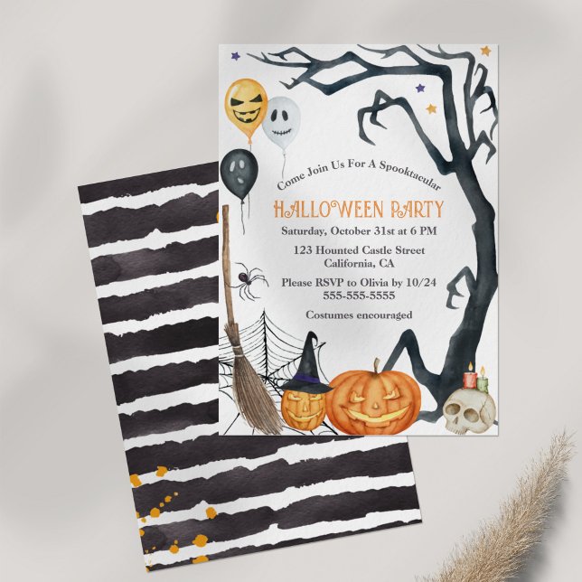 Invitation à la fête d'Halloween pour enfants (Kids Halloween Party Invition on Off-white background)