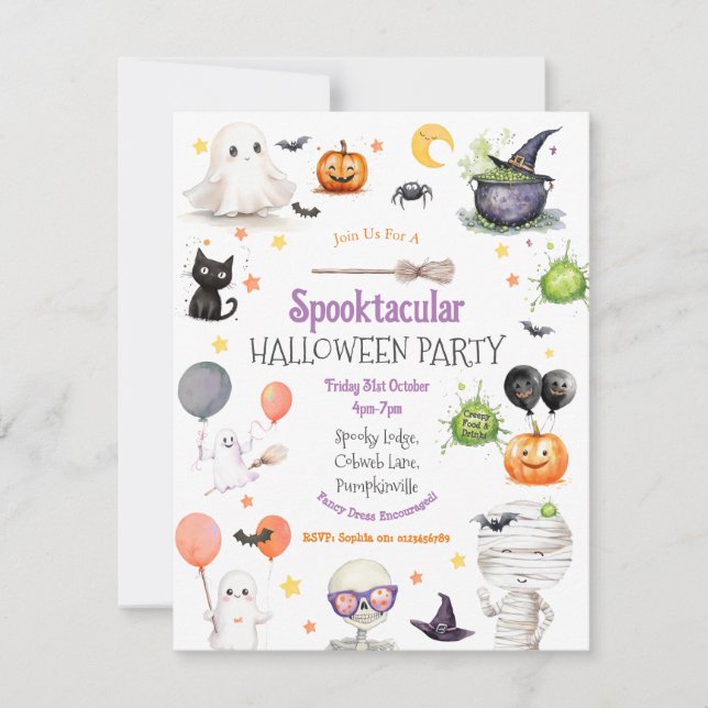 Invitation à la fête d'Halloween pour enfants parl (Devant)