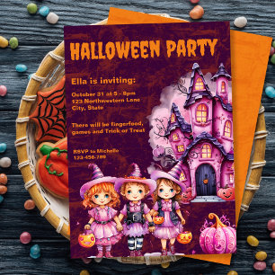 Invitation à la fête d'Halloween pour enfants rose