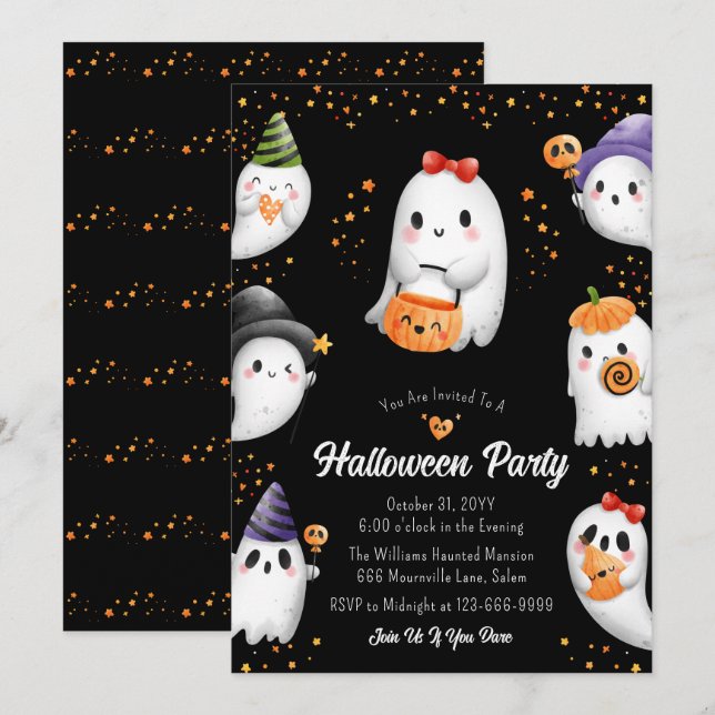 Invitation à la fête d'Halloween pour les enfants  (Devant / Derrière)