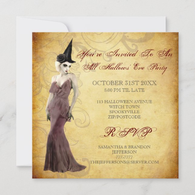 Invitation à la fête d'Halloween sorcière gothique (Devant)
