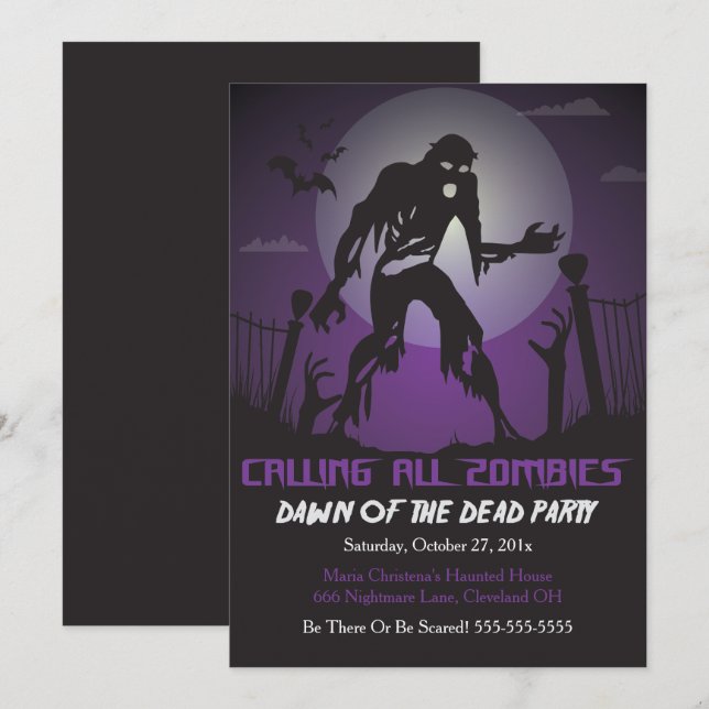 Invitation à la fête d'Halloween Zombie Dawn Of Th (Devant / Derrière)