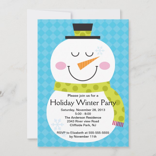 Invitation à la fête d'hiver de Cute Snowman (Devant)