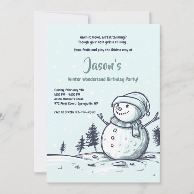 Invitation à la fête d'hiver de Snowman (Devant)