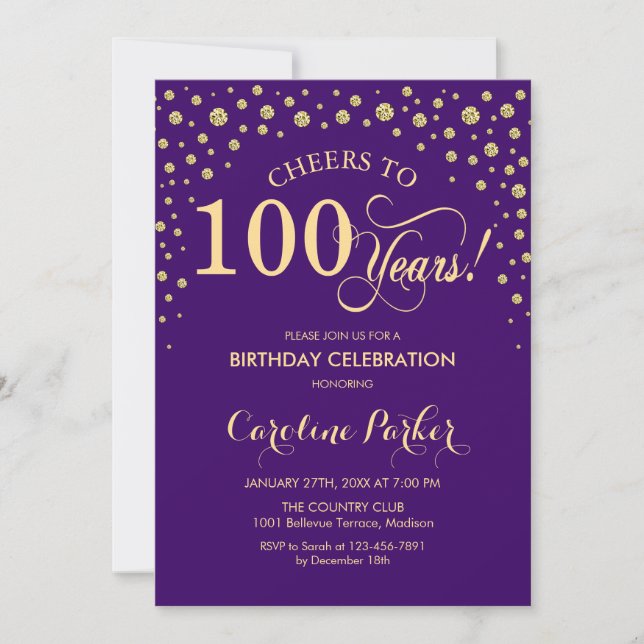 Invitation à la fête du 100e anniversaire - Gold P (Devant)