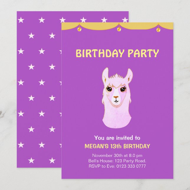 Invitation à la fête du 13e anniversaire (Devant / Derrière)