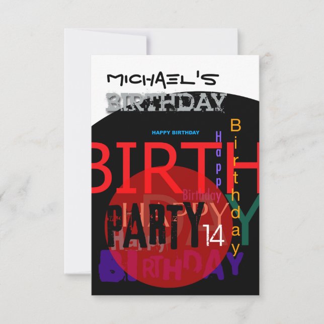 Invitation à la fête du 14e anniversaire typograph (Devant)