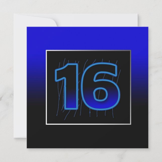 Invitation à la fête du 16e anniversaire - Bleu/No (Devant)