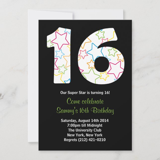 Invitation à la fête du 16e anniversaire de Star (Devant)