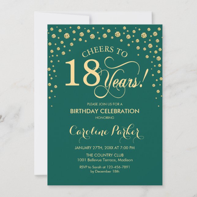 Invitation à la fête du 18e anniversaire - Gold Gr (Devant)