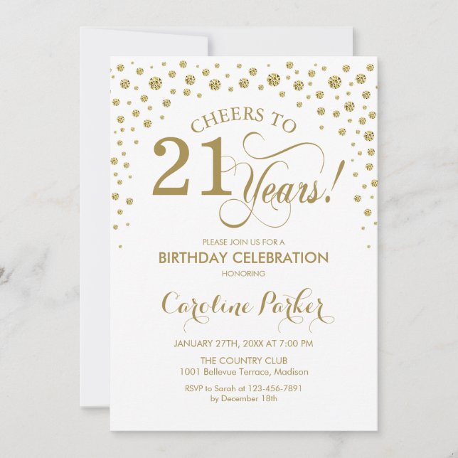 Invitation à la fête du 21e anniversaire - Gold Wh (Devant)