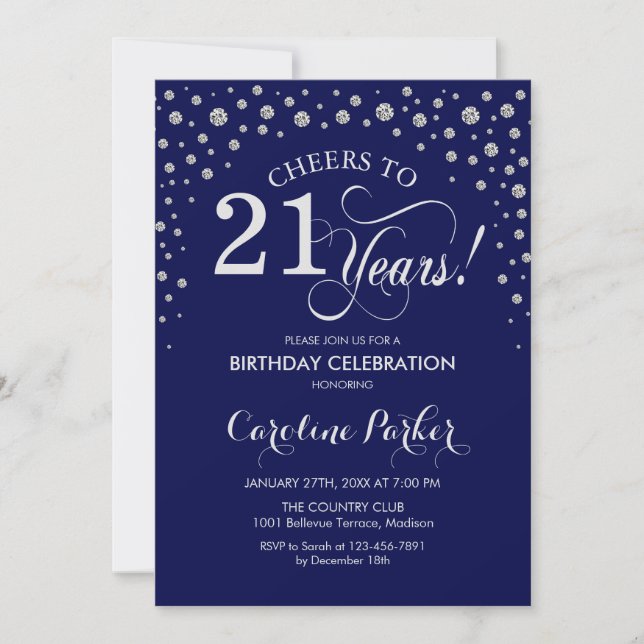 Invitation à la fête du 21e anniversaire - Silver  (Devant)