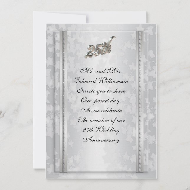 Invitation à la fête du 25e anniversaire argent (Devant)