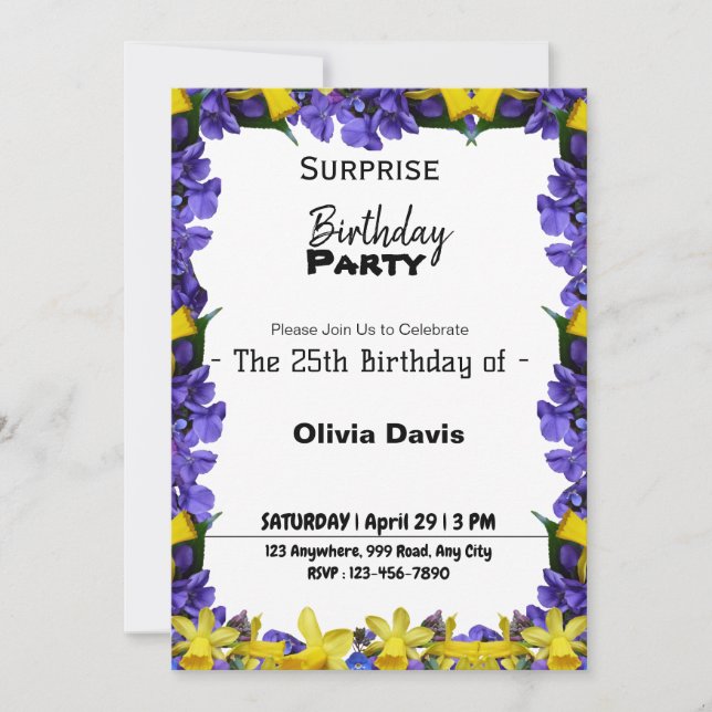 Invitation à la fête du 25e anniversaire surprise (Devant)