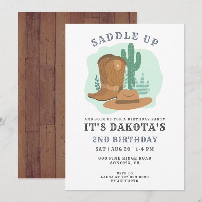 Invitation à la fête du 2e anniversaire de Cowboy (Devant / Derrière)