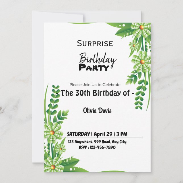 Invitation à la fête du 30e anniversaire surprise (Devant)