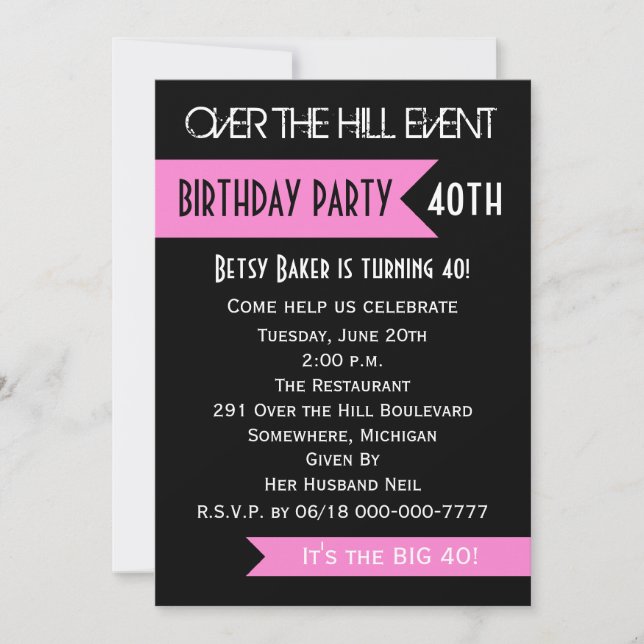 Invitation à la fête du 40e anniversaire Pink Over (Devant)