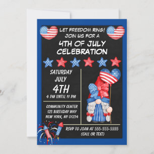 Invitation à la fête du 4 juillet Gnome en bleu