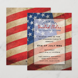 Invitation à la fête du 4 juillet USA 250 Ans