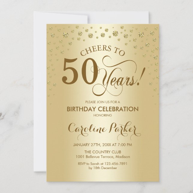 Invitation à la fête du 50e anniversaire - Or (Devant)